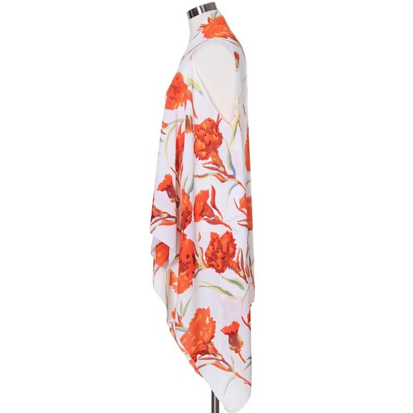 Code22 Elegant Orange BigFlower Pattern Print Vest - Picture 2 of 4